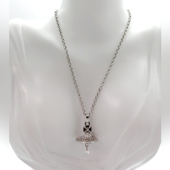 Vivienne Westwod Nana crystal orb Tear Drop necklace in silver. - Picture 2 of 6